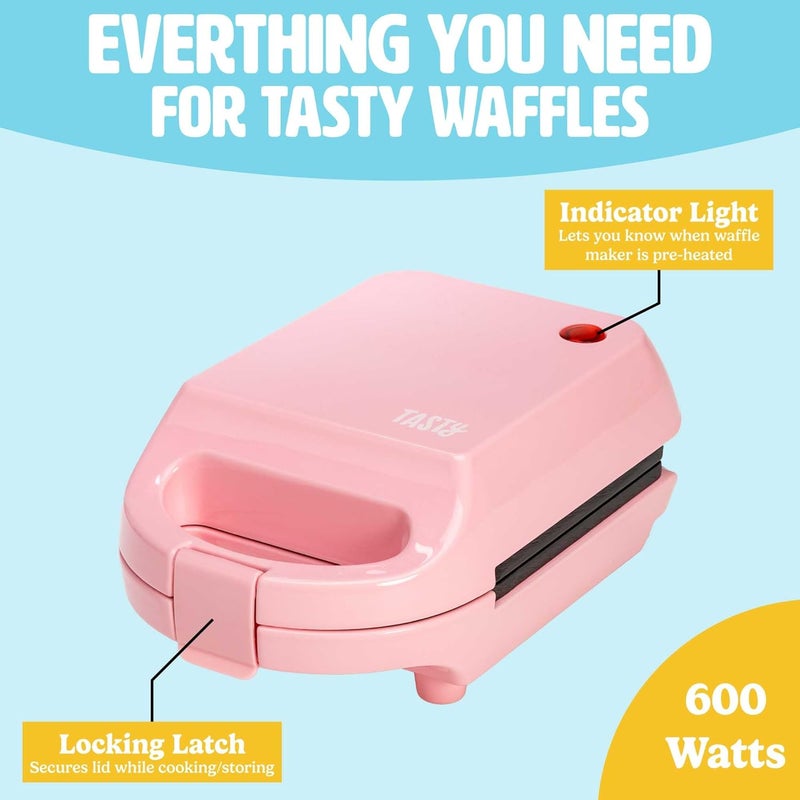 Tasty Mini Nonstick Waffle Maker, Perfect for Individual Waffles, Hash Browns, Brownies and more, Quick Results, Easy Clean Up, 600W, Pink - Image 5